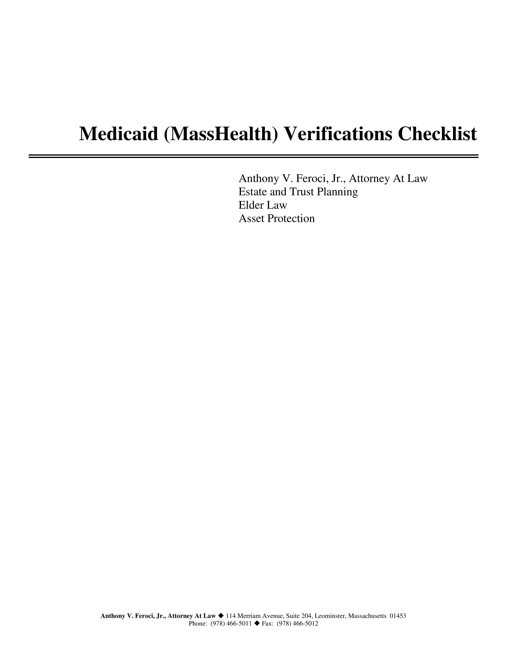 Medicaid Application Verification checklist
